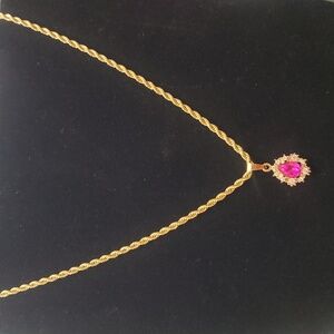 Fashion Elegant Gold-Tone Necklace with Pink Faux Gemstone Pendant NWOT